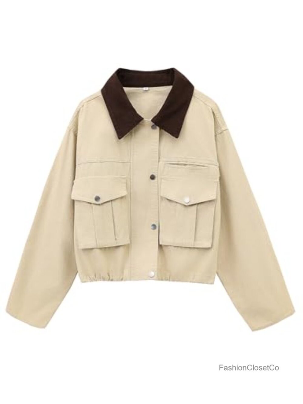 Women's Cropped Barn Jacket Contrast Lapel Collar 100% Cotton Casual